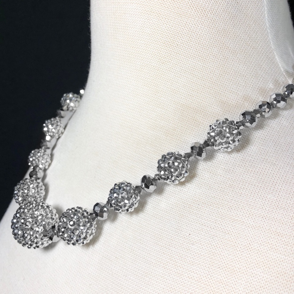 Silver Disco Ball Bling Bead Necklace Earring Set - Picture 2 of 3